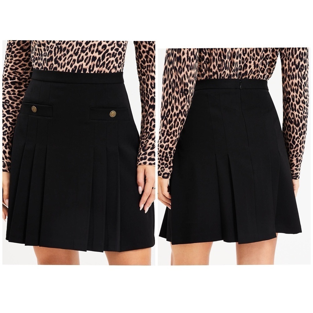 LOFT Tall Bi-Stretch Pleated Pocket Skirt Black Lined Sz 2 NWT